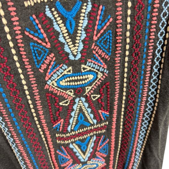 Caite Gray 3/4 Sleeve Colorful Embroidered V- Neck Knit Pullover Blouse Size S - Picture 3 of 6